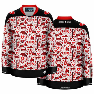 #ad Canada Day Beaver Collage Ugly Sweater Holiday Hockey Jersey $99.95