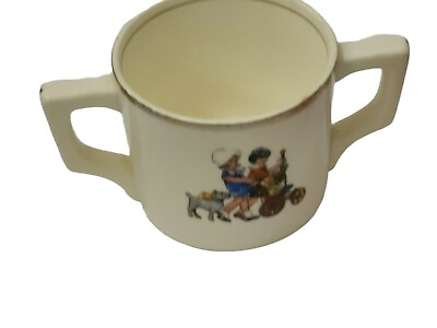 #ad Cup Ceramic Two Handled Dog And Kids Antique Estate Mug Pottery Rare Unique $39.99