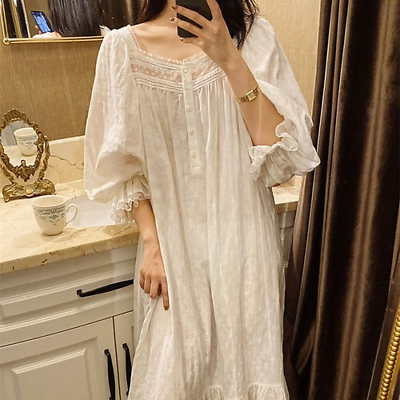 #ad Nightgown Women Summer Autumn Sleepwear Dress White Cotton Womens Night Dress $56.51