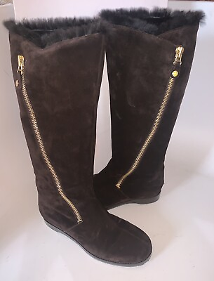 #ad Womens Authentic Jimmy Choo Brown Pull On Fur lined Flat Boots EU Size 36 w Box $174.97