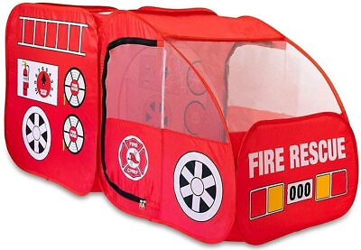 #ad Fire Truck Indoor Outdoor Kids Tent Pop Up Pretend Playhouse Red Fire Vehicle $53.01
