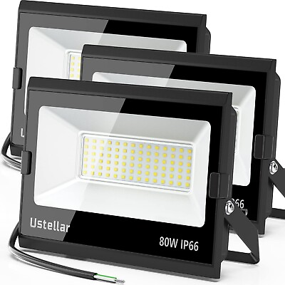 #ad Ustellar 3 Pack 80W LED Flood Lights Outdoor Bright 800W Equiv. 24000LM Secur... $139.29