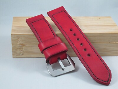 #ad Handmade quot;RED IIquot; red leather watch strap VDB Panerai GPF 282726 2422mm $90.00