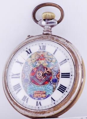 #ad Antique Masonic Pocket Watch Fancy Enamel Dial c1890#x27;s Perfect Working Order $922.75