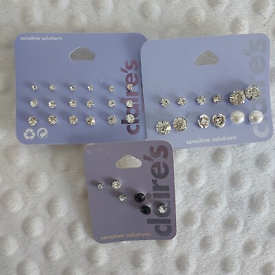 #ad 18 Pair Claire’s Earring Jewelry Lot Sensitive Solutions Studs Rhinestone Pearl $17.95