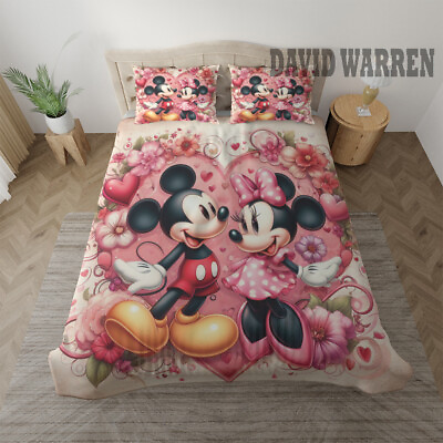 #ad Mickey and Minnie Love 1 Full Bedding Duvet Cover Set 4pcs $69.99