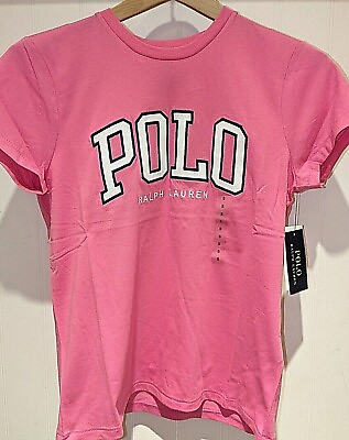 #ad NWT Women#x27;s Polo Ralph Lauren Polo Spell Out Tee Shirt in Pink $99.99