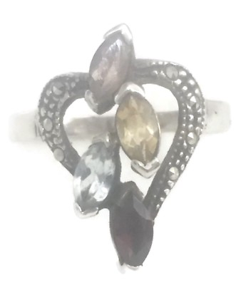 #ad Vintage Marcasite Heart Ring Love Friendship Sterling Silver Size 6.75 $45.00