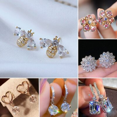 #ad Fashion Cubic Zirconia Crystal Earrings Stud Drop Dangle Women Party Jewelry New C $1.27
