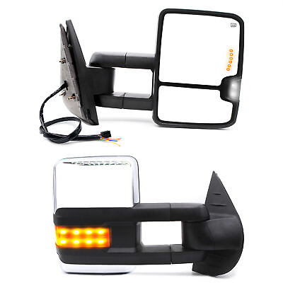 #ad Towing Mirrors For 2007 2012 GMC Sierra 2500 3500 Power Heated LED Signal Chrome $142.29