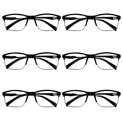 #ad 6 Packs Mens Unisex Half Frame Square Reading Glasses Black Spring Hinge Readers $13.39