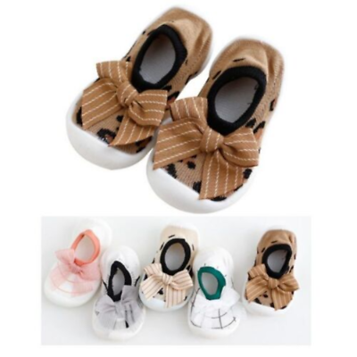 #ad Baby Girls Newborn Outdoor Grip Rubber Sole Shoes Toddler Bow House Flat Slipper $16.93