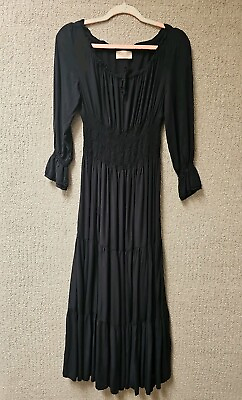 #ad Belle Poque Dress Size Small Black Gothic Pirate Victorian Peasant Ruffle Long $24.95