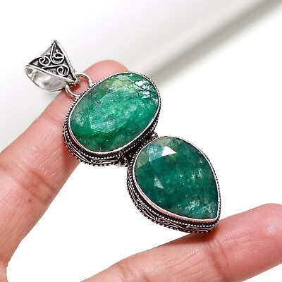 #ad Emerald Gemstone Vintage 925 Sterling Silver Handmade Pendant Jewelry For Gift $11.99