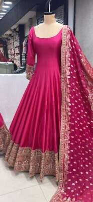 #ad Bollywood Style Chinnon Silk Long Gown with Designer Dupatta For Wedding amp; Party $63.90