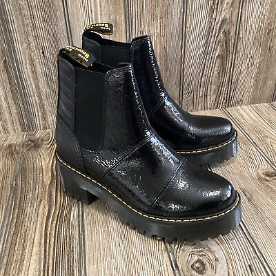#ad Dr Doc Martens Rozalie Black Patent Chunky Heel Chelsea Ankle Boots New Womens 7 $109.99