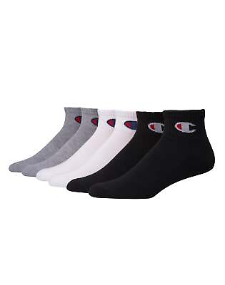 #ad Champion Ankle Socks Men 6 Pack Wicking Arch Support Cushioned Knit Logo sz 6 12 $15.00