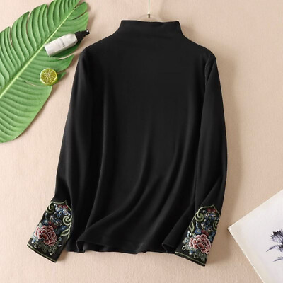 #ad Ladies Ethnic Embroidered Shirt Top High Neck Blouse Long Sleeve Office Daily GBP 13.79