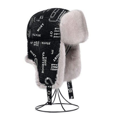 #ad Unisex Real Mink Fur Leather Bomber Hat Ushanka Cap Trapper Earflaps Windproof $119.99