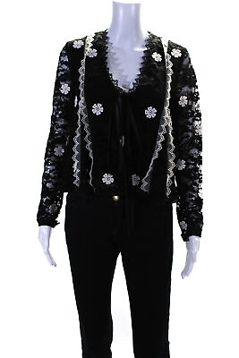 #ad Alexis Womens Lace V Neck Long Sleeves Blouse Black White Size Medium $73.19