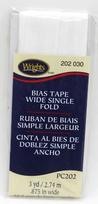 #ad NEW Wrights #117 202 030 Wide Single Fold Bias Tape 7 8quot; wide X 3 yards White $2.10