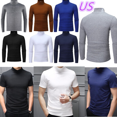 #ad US Men Mock Turtleneck Pullover T Shirts Top Short Long Sleeve Solid Undershirts $13.61