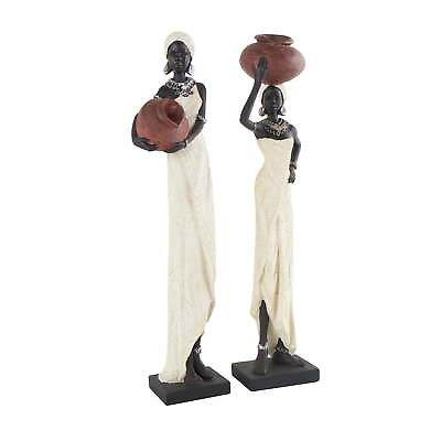 #ad Standing African Woman Sculpture with Red Water Pots and Black Base $37.45