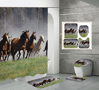 #ad Gallop Horse Shower Curtain Bath Mat Toilet Cover Rug Set $23.70