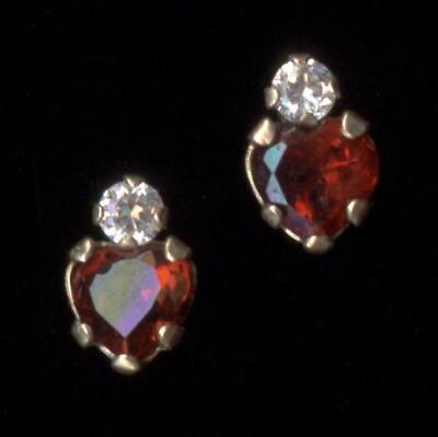 #ad New 10K Solid Yellow Gold 4mm Heart Red Garnet Gemstone Stud Love Earrings yb $49.95