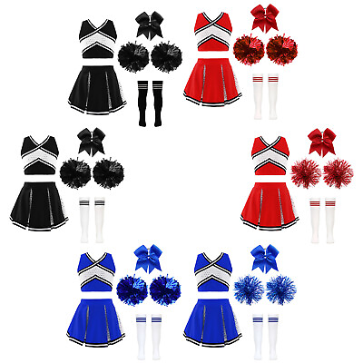 #ad Kids Girls Cheer Leader Outfits Cheerleader Costume for Birthday Party Sports $29.09