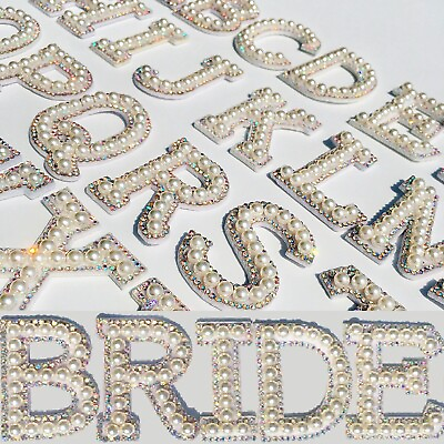 #ad Pearl Rhinestone AB Sparkle Letter Patches Iron On Alphabet Bride Groom Mrs Wife GBP 6.25
