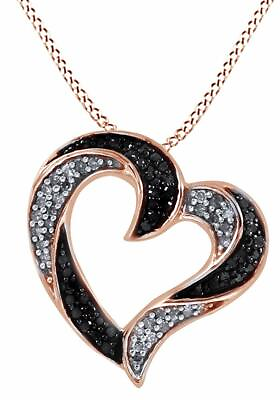 #ad Black amp; Natural Diamond Heart Shape Pendant 14k Gold Plated 0.50 Cttw $292.01