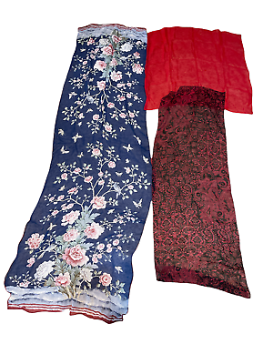 #ad 3 Vintage Dressy Scarf Scarves Floral black red blue Square rectangle $14.99