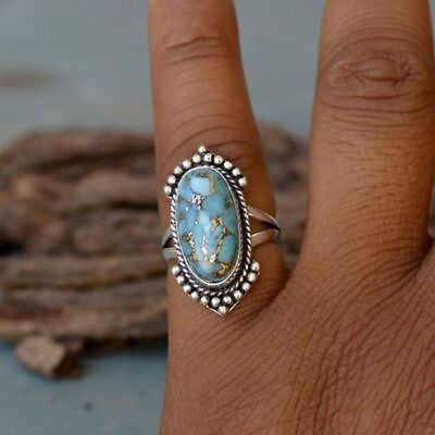 #ad Blue Copper Turquoise 925 Sterling Silver Ring Mother#x27;s Day Gift Jewelry MP 1323 $15.16