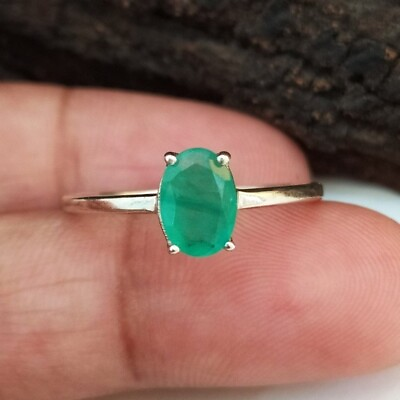 #ad Natural Emerald Solitaire Ring Fine Zambian Emerald Birthstone Ring Green Stone $26.99