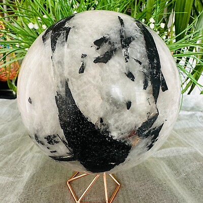 #ad 7.92LB TOP Natural black tourmaline Quartz ball carved Crystal Sphere Healing $238.50