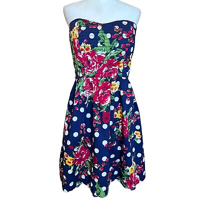 #ad Torrid Navy Floral Strapless Pinup Dress Size 14 $20.00