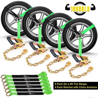 #ad 4 Pack Car Tie Down Straps for Trailers with Heavy Duty Chain Anchors 10000LBS $84.57