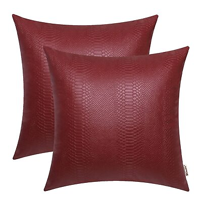 #ad Deep Red Leather Throw Pillows 20 X 20 Inches Snake Leather Pillow Covers Pac... $24.93