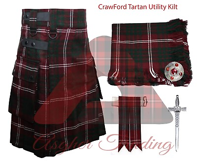 #ad Scottish Handmade Utility Kilt Crawford tartan kilt Kilt Fly plaid Fleshes $90.25