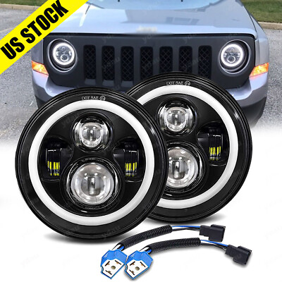 #ad For 2008 2016 Jeep Patriot Pair 7quot; inch Round LED Headlights DRL Projector Light $44.88