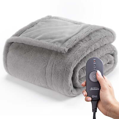 #ad Grey Faux Fur Electric Heated Throw Blanket $26.56