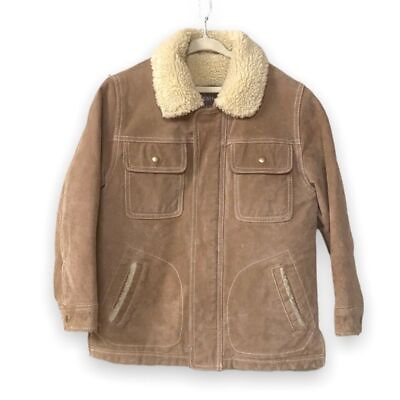 #ad Wilsons Leather Kids Genuine Suede Tan Shearling Lined Coat Size Medium C $35.89