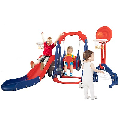 #ad #ad 5 In 1 Toddler Slideamp;Swing Play Set w Toys Kids Playground Climber Slide Playset $99.99