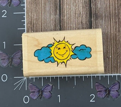 Inkadinkado Sun Clouds Sky Rubber Stamp Happy Smiling Wood #BK150 $5.25