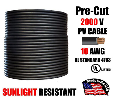 #ad 10 AWG Gauge PV Wire 1000 2000 Volt Pre Cut 15 500 Ft Solar Installation BLACK $120.00