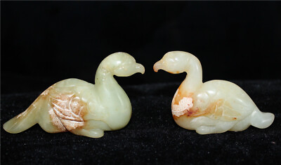 #ad a pair Old Chinese Hongshan Culture Jade Hand carved Ancient Bird Statue 23571 $30.40