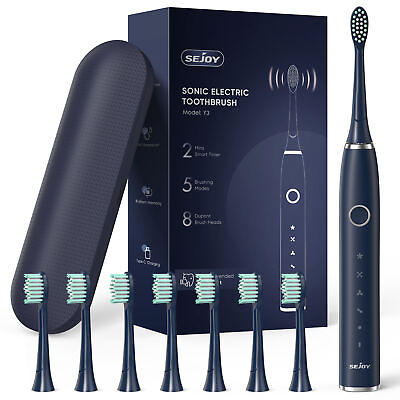 #ad SEJOY Sonic Electric Toothbrush 5Modes 8Brush Heads with Travel case USB Charge $13.99