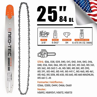 #ad 25#x27;#x27; Chainsaw Guide Bar 3 8quot; 0.063quot; 84DL Chain For STIHL MS362 MS390 MS391 MS440 $69.48