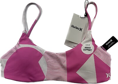 #ad Hurley Women#x27;s Geometric Shapes Scoop Pink Bikini Top Size Small $15.99